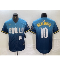 Men's Philadelphia Phillies #10 JT Realmuto Number Blue 2024 City Connect Limited Stitched Jersey