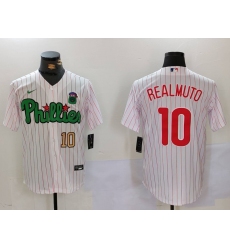 Men's Philadelphia Phillies #10 J.T. Realmuto White Green Cool Base Stitched Jerseys