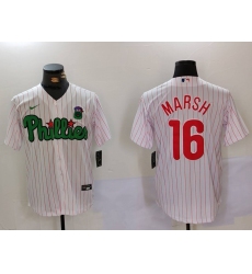 Men's Philadelphia Phillies #16 Brandon Marsh White Green Cool Base Stitched Jersey