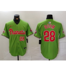 Men's Philadelphia Phillies #28 Alec Bohm Number Green With Stitched Cool Base Nike Jersey