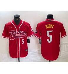 Men's Philadelphia Phillies #5 Bryson Stott Number Red Cool Base Stitched Baseball Jersey