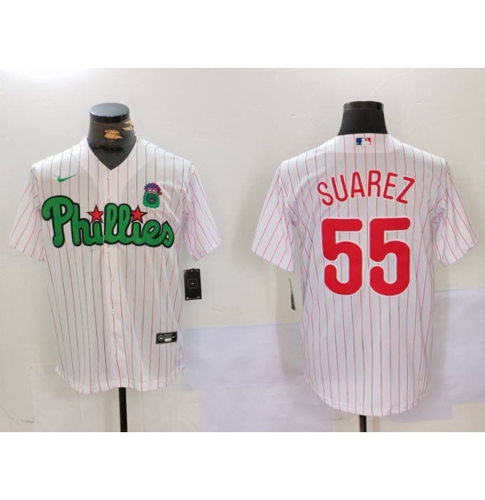 Men's Philadelphia Phillies #55 Ranger Suárez White Green Cool Base Stitched Jersey