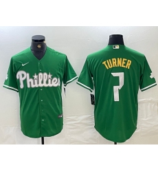 Men's Philadelphia Phillies #7 Trea Turner Kelly Green Cool Base Jersey