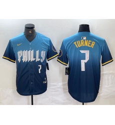 Men's Philadelphia Phillies #7 Trea Turner Number Blue 2024 City Connect Limited Stitched Jersey