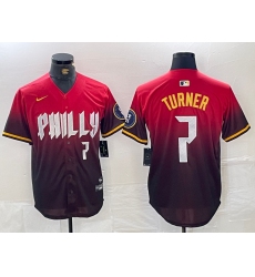 Men's Philadelphia Phillies #7 Trea Turner Red 2024 City Player Number Cool Base Jersey