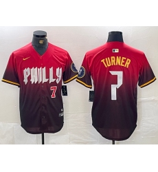 Men's Philadelphia Phillies #7 Trea Turner Red 2024 City Player Number Cool Base Jerseys