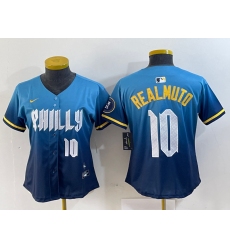 Women's Philadelphia Phillies #10 JT Realmuto Number Blue 2024 City Connect Limited Stitched Jerseys