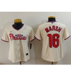 Women's Philadelphia Phillies #16 Brandon Marsh Cream Stitched Cool Base Jersey