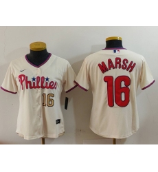 Women's Philadelphia Phillies #16 Brandon Marsh Cream Stitched Cool Base Jerseys