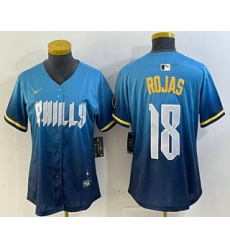 Women's Philadelphia Phillies #18 Johan Rojas Blue 2024 City Connect Limited Stitched Jersey