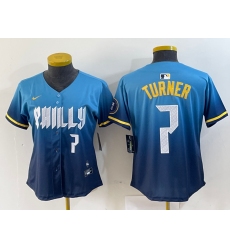 Women's Philadelphia Phillies #7 Trea Turner Number Blue 2024 City Connect Limited Stitched Jerseys