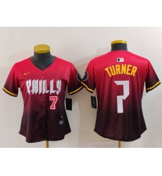 Women's Philadelphia Phillies #7 Trea Turner Number Red 2024 City Connect Limited Jerseys