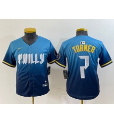 Youth Philadelphia Phillies #7 Trea Turner Blue 2024 City Connect Limited Stitched Jersey