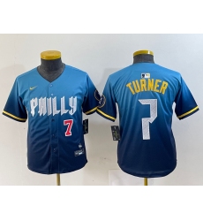 Youth Philadelphia Phillies #7 Trea Turner Number Blue 2024 City Connect Limited Stitched Jersey