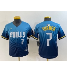 Youth Philadelphia Phillies #7 Trea Turner Number Blue 2024 City Connect Limited Stitched Jerseys