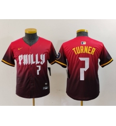 Youth Philadelphia Phillies #7 Trea Turner Number Red 2024 City Connect Limited Jersey