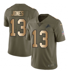 Youth Nike Detroit Lions #13 T.J. Jones Limited Olive/Gold Salute to Service NFL Jersey