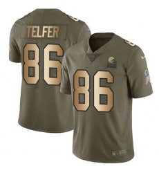 Men's Nike Cleveland Browns #86 Randall Telfer Limited Olive/Gold 2017 Salute to Service NFL Jersey