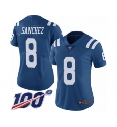 Women's Indianapolis Colts #8 Rigoberto Sanchez Limited Royal Blue Rush Vapor Untouchable 100th Season Football Jersey
