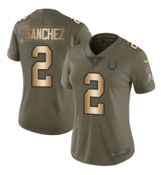Women's Nike Indianapolis Colts #2 Rigoberto Sanchez Limited Olive/Gold 2017 Salute to Service NFL Jersey