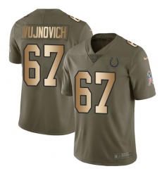 Youth Nike Indianapolis Colts #67 Jeremy Vujnovich Limited Olive/Gold 2017 Salute to Service NFL Jersey