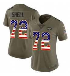 Women's Nike New York Jets #72 Brandon Shell Limited Olive/USA Flag 2017 Salute to Service NFL Jersey