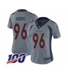 Women's Denver Broncos #96 Shelby Harris Limited Silver Inverted Legend 100th Season Football Jersey