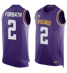 Men's Nike Minnesota Vikings #2 Kai Forbath Limited Purple Player Name & Number Tank Top NFL Jersey
