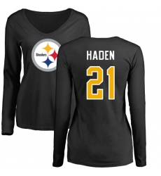 NFL Women's Nike Pittsburgh Steelers #21 Joe Haden Black Name & Number Logo Slim Fit Long Sleeve T-Shirt