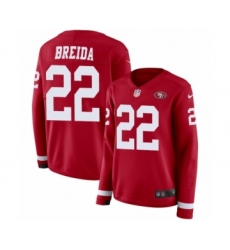 Women's Nike San Francisco 49ers #22 Matt Breida Limited Red Therma Long Sleeve NFL Jersey