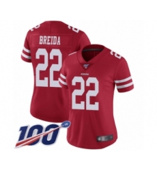 Women's San Francisco 49ers #22 Matt Breida Red Team Color Vapor Untouchable Limited Player 100th Season Football Jersey