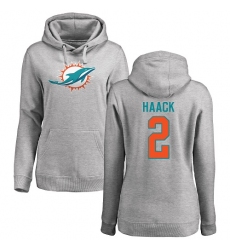 NFL Women's Nike Miami Dolphins #2 Matt Haack Ash Name & Number Logo Pullover Hoodie