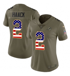 Women's Nike Miami Dolphins #2 Matt Haack Limited Olive USA Flag 2017 Salute to Service NFL Jersey