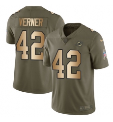 Men's Nike Miami Dolphins #42 Alterraun Verner Limited Olive/Gold 2017 Salute to Service NFL Jersey