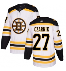Youth Adidas Boston Bruins #27 Austin Czarnik Authentic White Away NHL Jersey