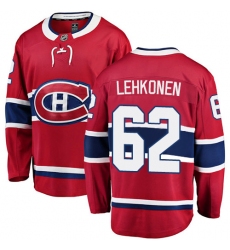 Men's Montreal Canadiens #62 Artturi Lehkonen Authentic Red Home Fanatics Branded Breakaway NHL Jersey