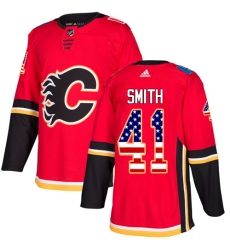 Men's Adidas Calgary Flames #41 Mike Smith Authentic Red USA Flag Fashion NHL Jersey