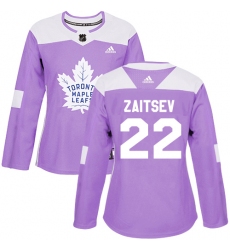 Women's Adidas Toronto Maple Leafs #22 Nikita Zaitsev Authentic Purple Fights Cancer Practice NHL Jersey