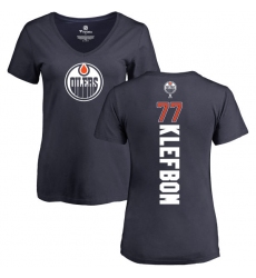 NHL Women's Adidas Edmonton Oilers #77 Oscar Klefbom Navy Blue Backer Slim Fit V-Neck T-Shirt