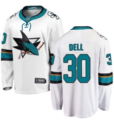 Youth San Jose Sharks #30 Aaron Dell Fanatics Branded White Away Breakaway NHL Jersey