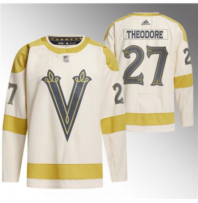 Men's Vegas Golden Knights #27 Shea Theodore Cream 2024 Winter Classic Breakaway Stitched Jersey