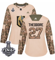 Women's Adidas Vegas Golden Knights #27 Shea Theodore Authentic Camo Veterans Day Practice 2018 Stanley Cup Final NHL Jersey