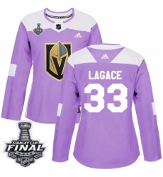 Women's Adidas Vegas Golden Knights #33 Maxime Lagace Authentic Purple Fights Cancer Practice 2018 Stanley Cup Final NHL Jersey