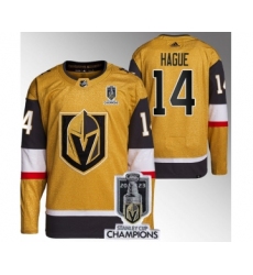 Men's Vegas Golden Knights #14 Nicolas Hague Gold 2023 Stanley Cup Champions Stitched Jersey