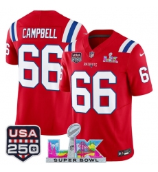 Men's New England Patriots #66 Will Campbell Red 2025 F.U.S.E. Super Bowl LX And USA 250 Vapor Limited Football Stitched Jersey