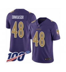 Men's Baltimore Ravens #48 Patrick Onwuasor Limited Purple Rush Vapor Untouchable 100th Season Football Jersey