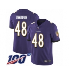 Men's Baltimore Ravens #48 Patrick Onwuasor Purple Team Color Vapor Untouchable Limited Player 100th Season Football Jersey