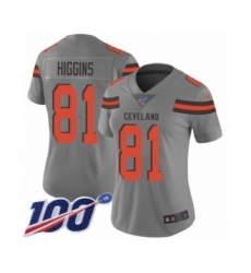 Women's Cleveland Browns #81 Rashard Higgins Limited Gray Inverted Legend 100th Season Football Jersey