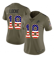 Women's Nike Detroit Lions #18 Jeff Locke Limited Olive/USA Flag Salute to Service NFL Jersey