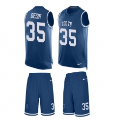 Men's Nike Indianapolis Colts #35 Pierre Desir Limited Royal Blue Tank Top Suit NFL Jersey